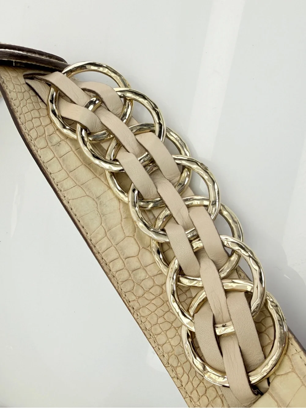 Versace Medusa Crocodile Embossed Leather Belt Beige 85/34 Italy CD9429 Unisex